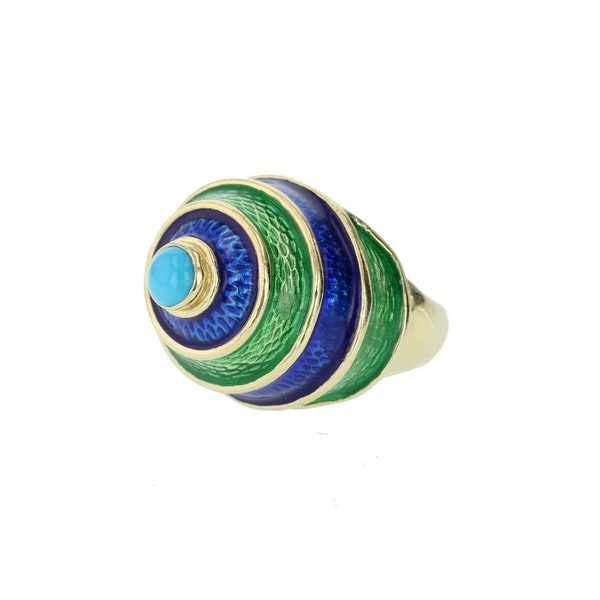 CELLINO 18KT Green and Blue Enamel Vintage Ring