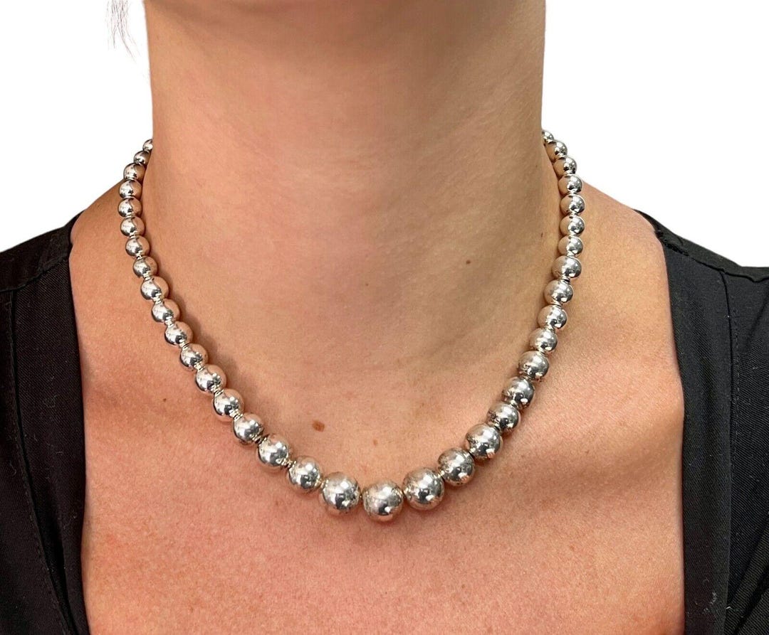 Tiffany & Co 16” Hardware Graduated Sterling Silver Beaded