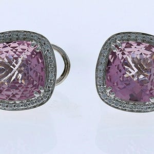 Charles Krypell 14KT Rose Gold and  Sterling Pink Topaz &amp; Diamond Earrings