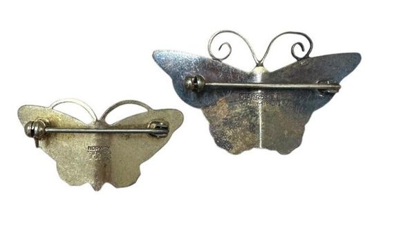 Askel Holmsen Sterling Silver & Blue Enamel Vintage Butterfly Brooches Norway View 2