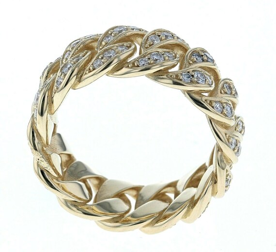 14kt Yellow Gold Men's Cuban Link Diamond Wedding Band Gem