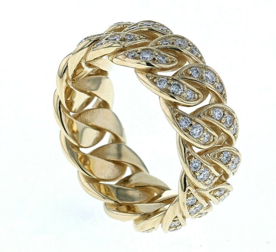 14kt Yellow Gold Men's Cuban Link Diamond Wedding Band Gem