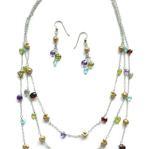 Brighton Eye Candy Multi Color Bead Triple Strand Necklace and Earring Set image 1