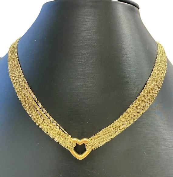 Tiffany Co 18K Yellow Gold Heart Multi Strand Chain Toggle Necklace