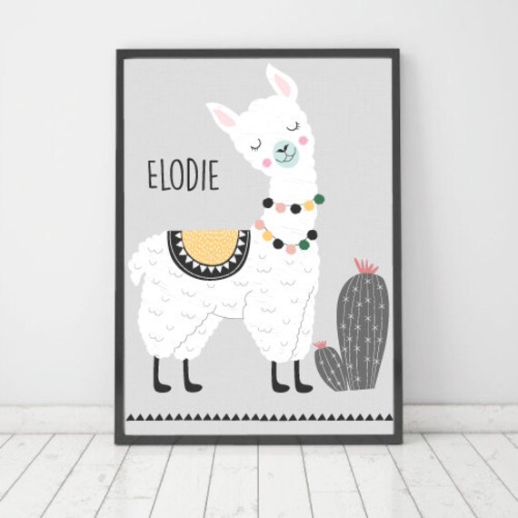 Affiche Enfant Personnalisée ou Non - Lama Impression A4 A3 Décor Chambre Bébé Cadeau de Naissance
