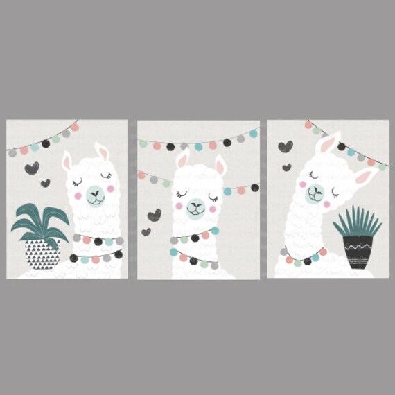 Lot de 3 Affiches Enfants A4 - A3 Bébé Portraits Lamas Décoration Chambre Enfant Style Scandinave Ca