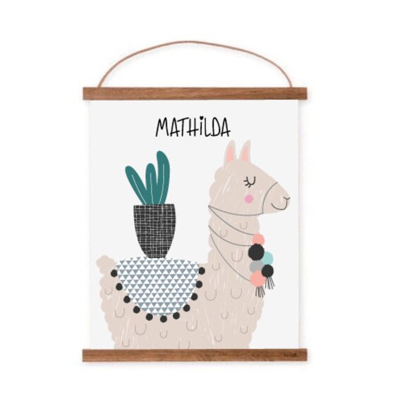 Affiche Enfant Personnalisée ou Non - Lama Impression A5 A4 A3 Décor Chambre Bébé Cadeau de Naissanc