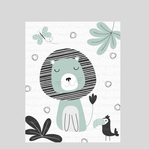 Affiche Enfant Personnalisée ou Non - Impression Lion A4 A3 Poster Bébé Décor Chambre Enfant- Gris V