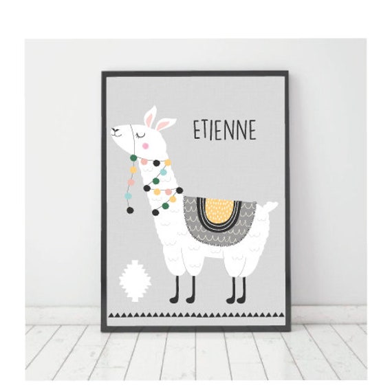 Affiche Enfant Personnalisée ou Non - Lama Impression A5 A4 A3 Décor Chambre Bébé Cadeau de Naissanc