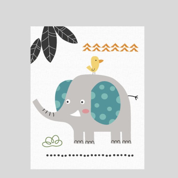 Affiche Enfant - Impression Éléphant Mignon Personnalisé ou Non A4 A3 Décor Chambre de Bébé Cadeau N
