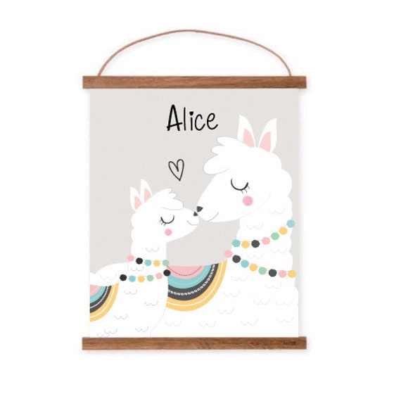 Affiche Enfant Personnalisée ou Non - Bébé Lama et Sa Maman Impression A5 A4 A3 Décor Chambre Cadeau