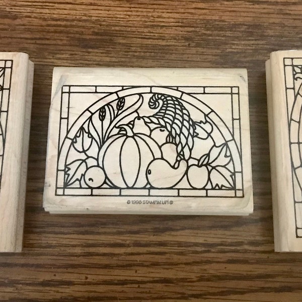 Stain Glass Wood Rubber Stamps of Your Choosing Partridge in a Pear Tree or Cornucopia or Hummingbird