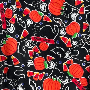 Halloween Fabric With Pumpkins Bats Cats Candy Corn Remnant