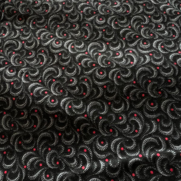 Black Gray Swirl Fabric With Red Dots By The Yard