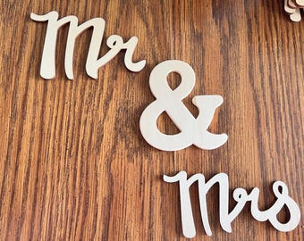 Mr & Mrs Unfinished Wood Words In Your Choice of Word or Symbol