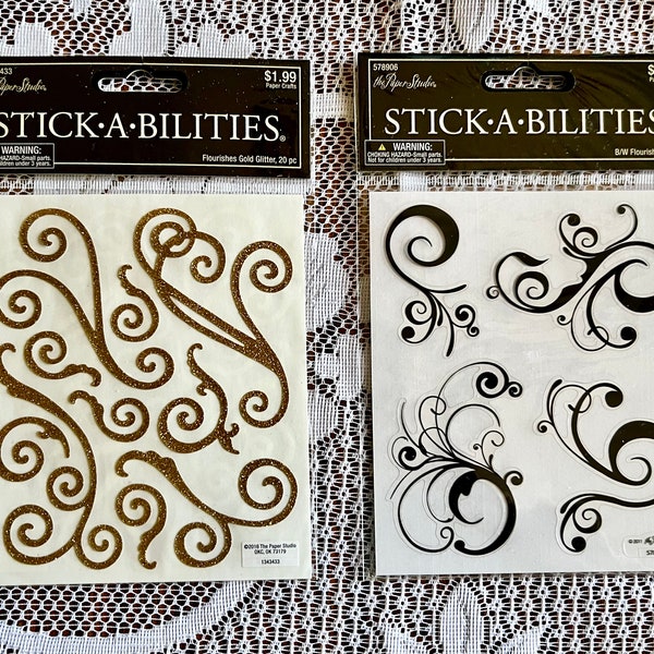 Mini Sticker Sheets of Your Choice Of Flourishes Gold Glitter or Black & White Flourishes