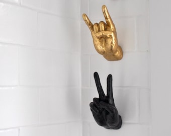 Quirky Rock On and Peace Wall Hands: Eclectic Gallery Wall Art