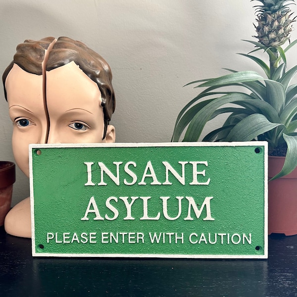 Retro Style Insane Asylum Wall Sign | Gallery Wall Art | Eclectic Home Decor | Kitsch Wall Hanging | Wall Art | Wall Plaque