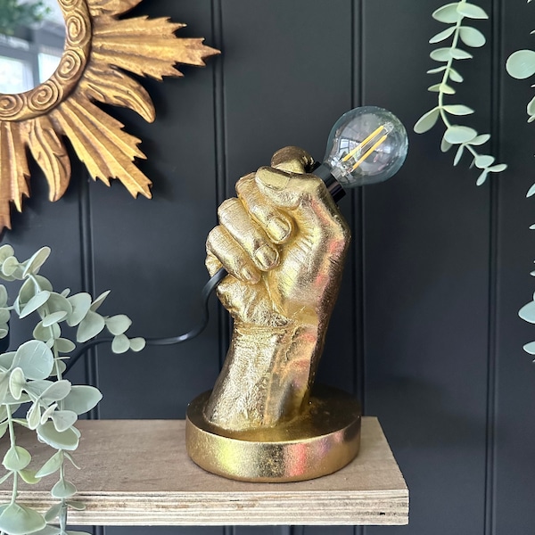 Quirky Antique Gold Hand Held Table Lamp | Desk Lamp | Quirky Decor | Quirky Lighting | Lounge Lamp | Bedside Lamp