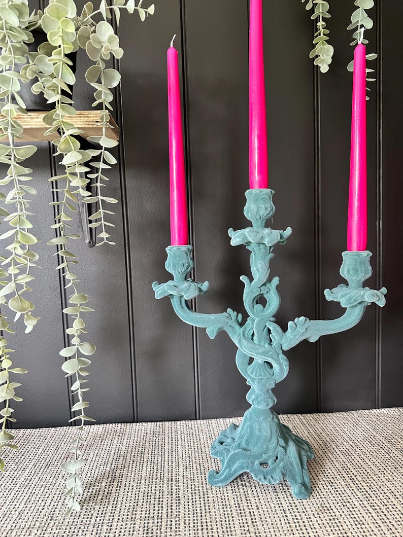 Eclectic Grey Flock Candelabra Candle Stick Holder Dining Table