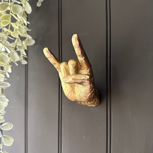 Quirky Small Gold Rock On Wall Hand | Wall Art |  Eclectic Decor | Gallery Wall Art | Wall Hook | Rock On Hand | Wall Decor