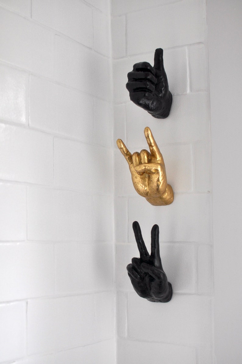 Wall Mounted Rock On and Peace Hooks | Wall Art |  Eclectic Decor | Gallery Wall Art | Wall Hook | Rock On Hand | Peace Hand 