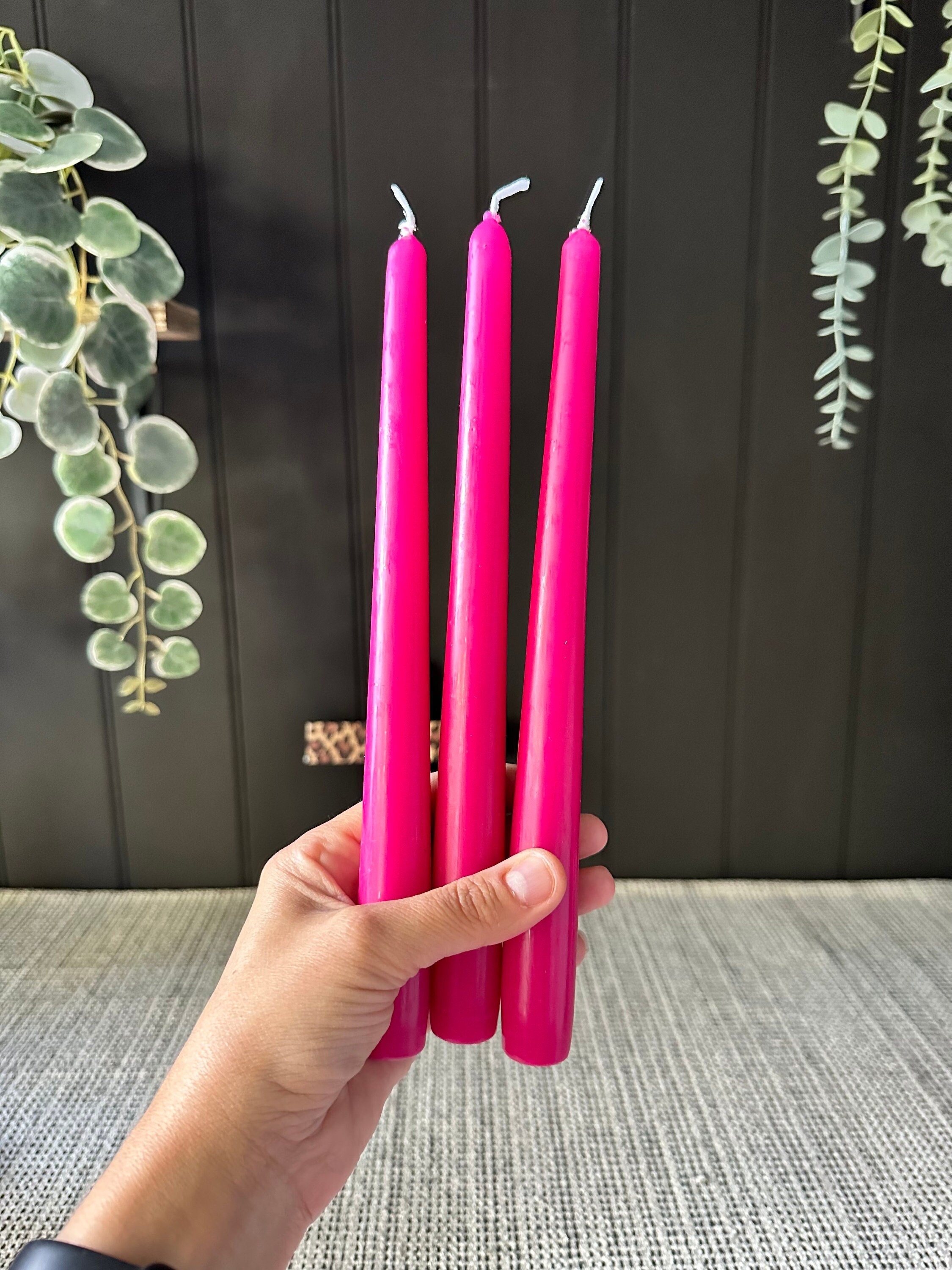 Hot Pink Taper Candle Sticks Eclectic Decor Table Scaping Dinner Candles  Gift Ideas Tapered Candles Candle Holders 
