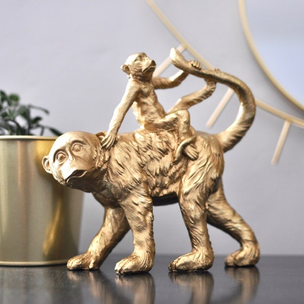 Lovely Gold Monkey Figurine , Eclectic Decor, Monkey Ornament, Gift Idea, Safari Decor
