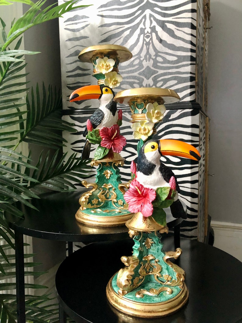 Pair of Quirky Toucan Candle Holders Eclectic Decor Gift Etsy