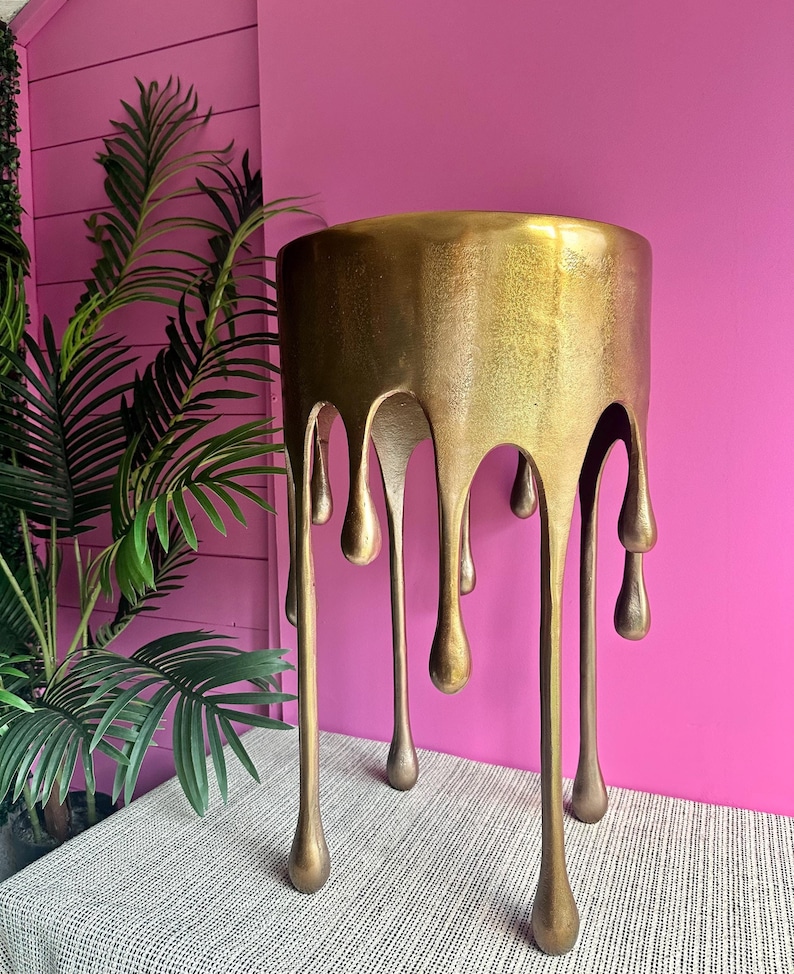 Gold dali Drip Round Aluminium Side Table Dripping Gold Table Eclectic