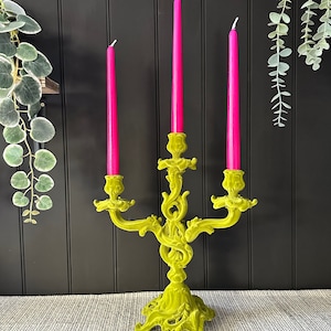 Green Velvet Flock Candelabra | Candle Stick Holder Decor | Eclectic Decor | Gift Idea | Dining Table Dressing