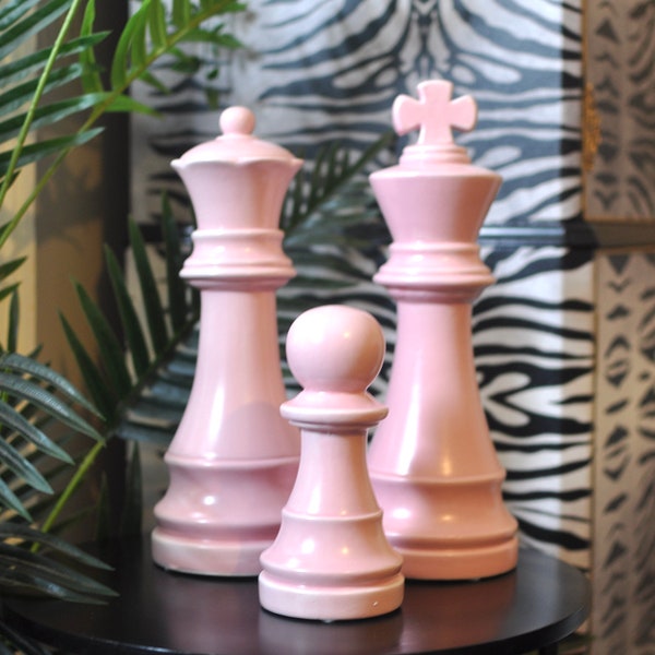 Pretty Matt Pink Chess Piece Ornaments | Chess Pieces | Eclectic Decor | Gift Idea | King, Queen, Pawn Pieces