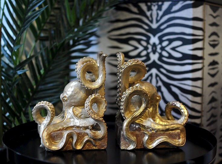 Quirky Gold Octopus Bookends Kitsch Decor Eclectic Decor Etsy