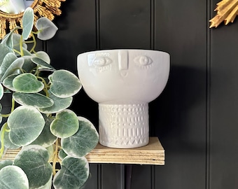 White Face Bowl Vase | Eclectic Decor | Head Planter | Indoor Plant Pots | Earthenware | Gift Ideas