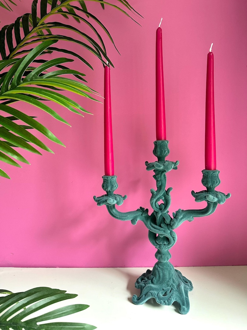 Eclectic Grey Flock Candelabra Candle Stick Holder Dining Table