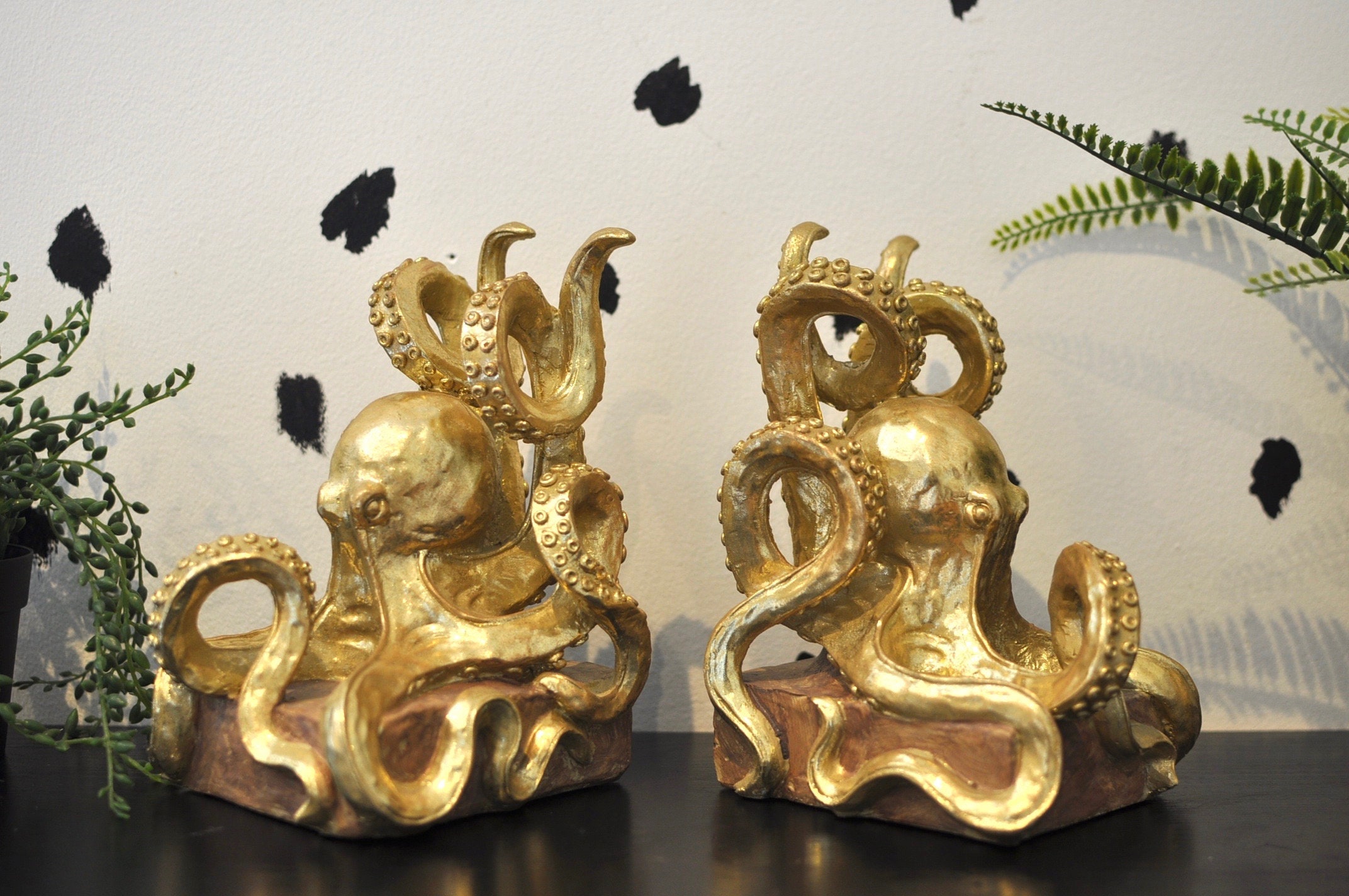 Quirky Gold Octopus Bookends Kitsch Decor Eclectic Decor Etsy