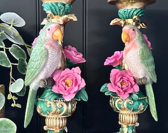 Pair of Quirky Ornate Parrot Candle Holders | Eclectic Decor  | Large Candle Holder | Lounge Decor | Candle Lovers | Candle Plinth