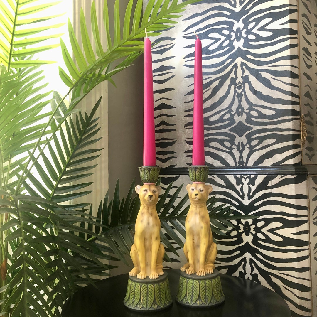 Quirky Leopard Candlestick Holder Eclectic Decor Gift Idea Candle
