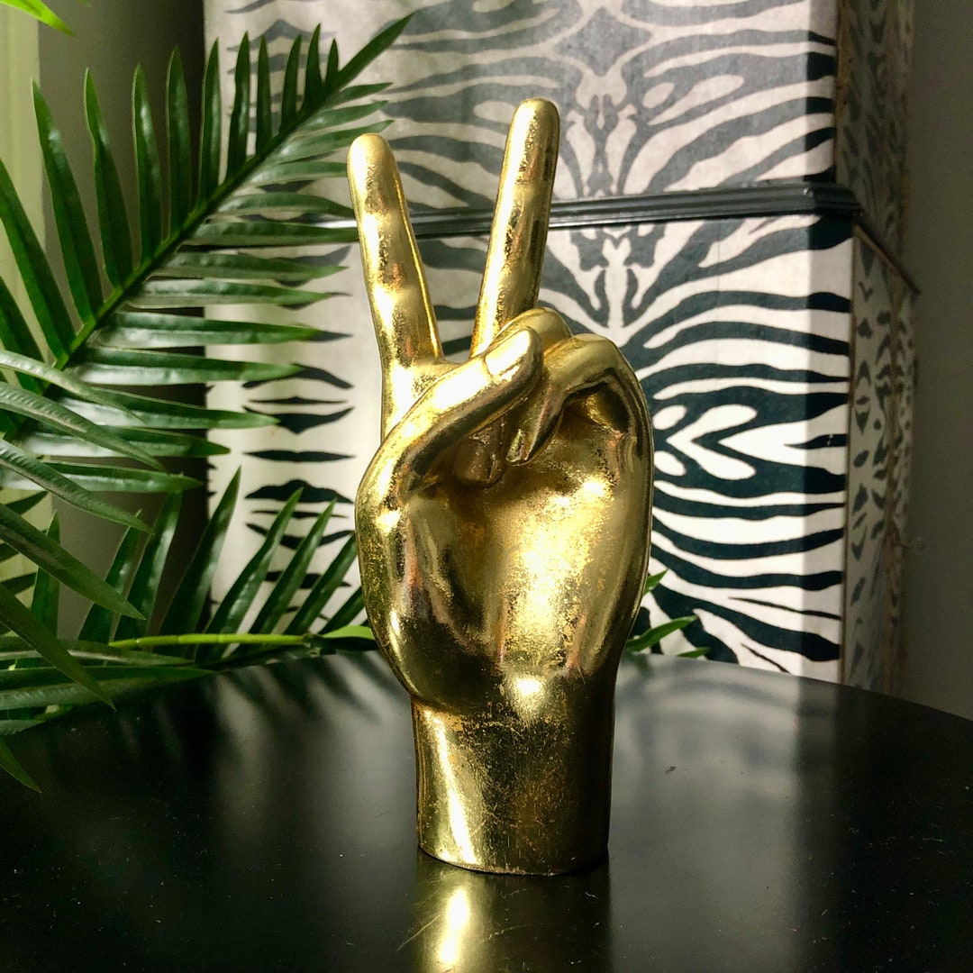 Quirky Gold Peace Hand Gesture Eclectic Decor Gift Idea Peace Hand Etsy