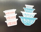 Rare Pyrex Set Magnets - Vintage Pyrex, Pink Butterprint, Turquoise Gooseberry