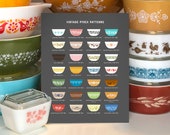 Vintage Pyrex Patterns Chart - Kitchen Sign, Rare Pyrex, Kitchen Wall Art