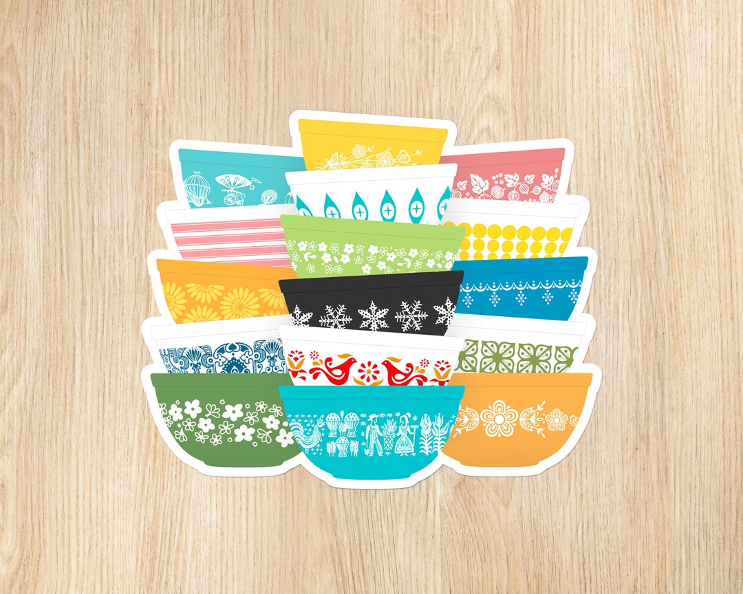 Vintage Pyrex Bowl Stack Sticker: Retro Kitchen Vinyl Decal - Etsy