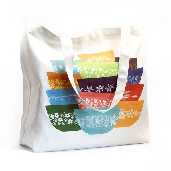 NOW WITH POCKET! Large Pyrex Bowls Tote Bag