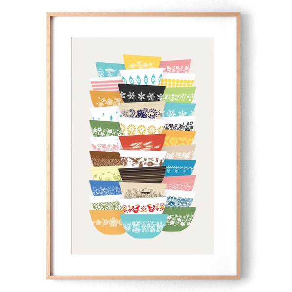 Pyrex Mixing Bowl Print: Retro Kitchen Wall Art, Mid-Century Modern