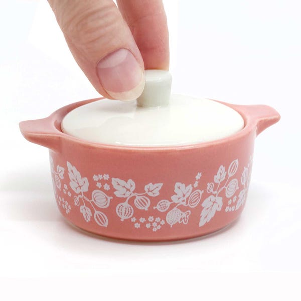 Pink Gooseberry Trinket Box | Vintage Pyrex Pattern Mini Casserole | Ring Dish | Cottagecore Kitchen Gift | Gift for Mom | Vintage Collector