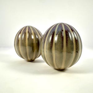 Vintage Ribbed Ceramic Spheres Set - Mid Century Modern Reactive Glaze Art Pottery Orbs