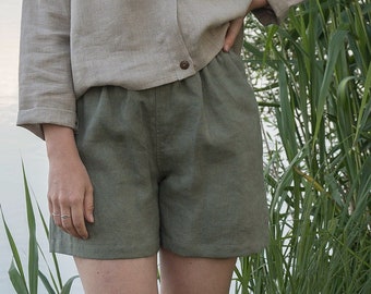 Back to basics short pant | Highwaisted linen shorts | Natural linen shorts