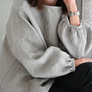 Puffy sleeves linen blouse | Balloon sleeves linen shirt