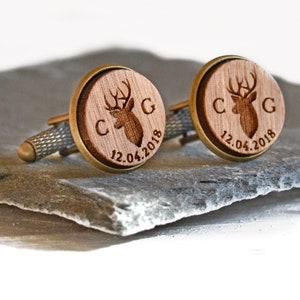 Stag Cufflinks, Groomsmen Cufflinks, Rustic Wood Cufflinks, Rustic Wedding, Deer Cufflinks, Woodland Wedding Personalized Wedding Cufflinks