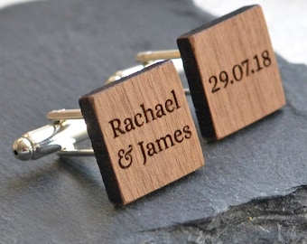 Personalised Cufflinks - Custom Cufflinks - Groom Cufflinks - Engraved Cufflinks - Wedding Cuff Links Wedding Anniversary Gift Wood